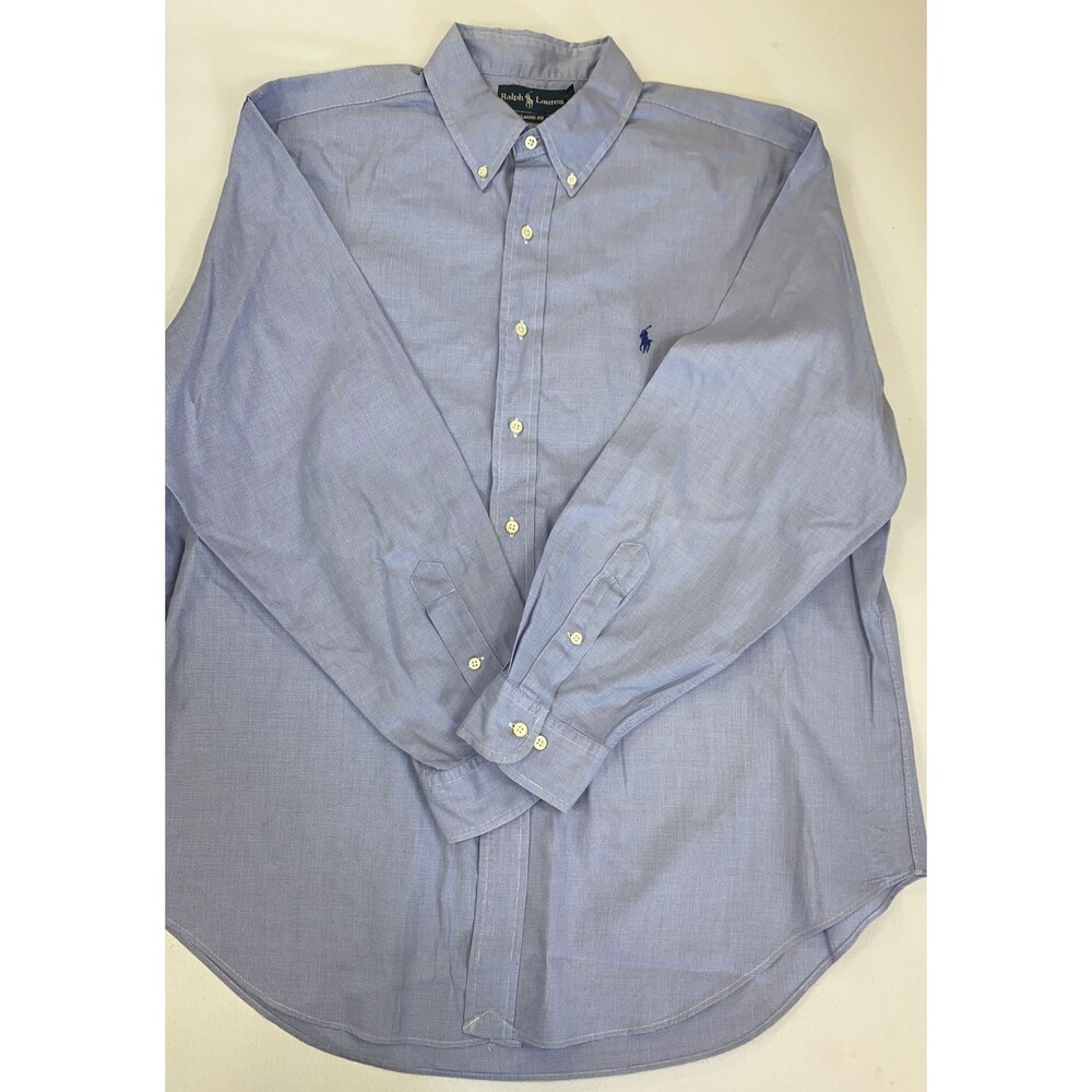 Ralph Lauren Men Blue Check Classic Fit Long Sleeve Button Down Shirt 17.5 34/35